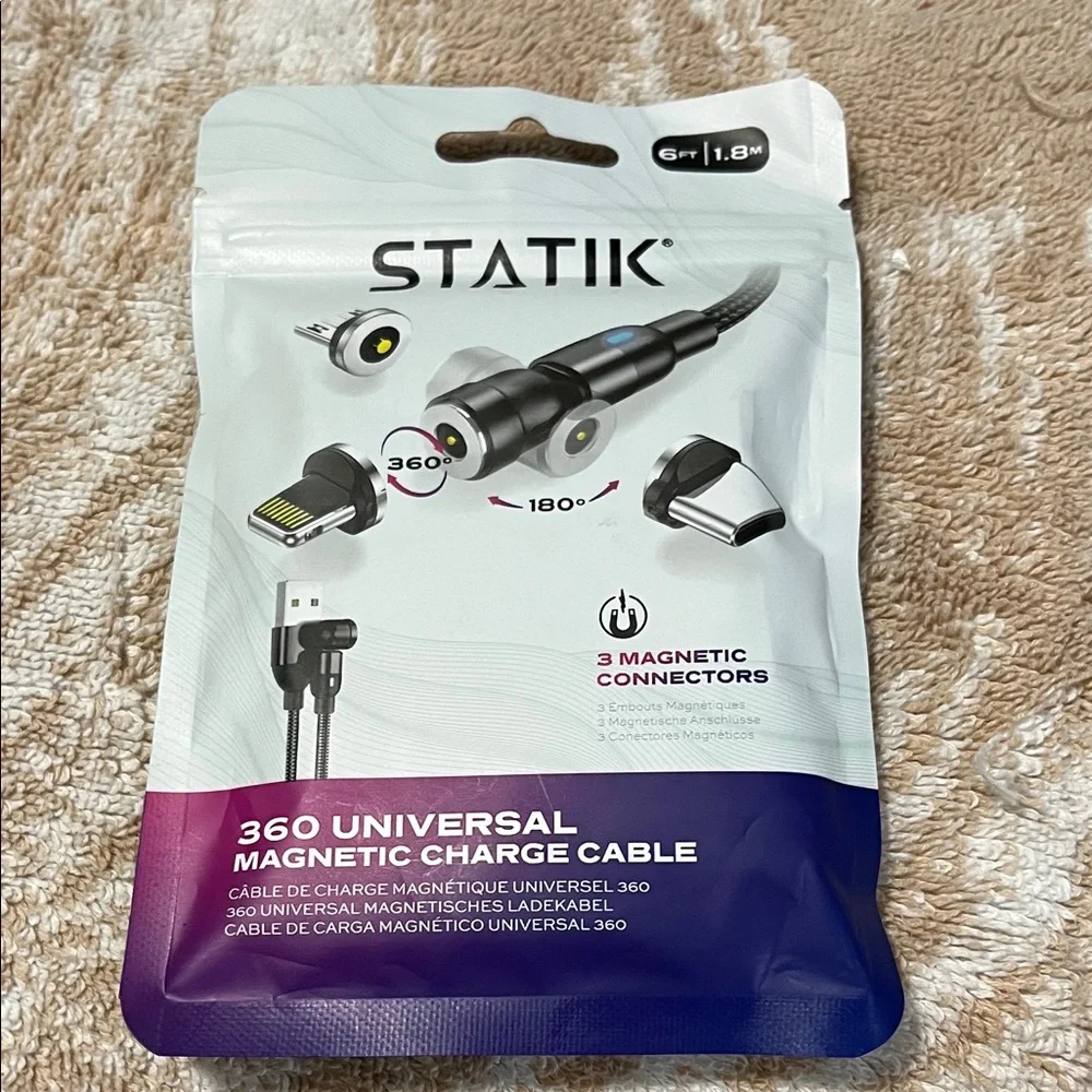 Statik Universal Black Magnetic Charging Cable with 360-Degree Connectors